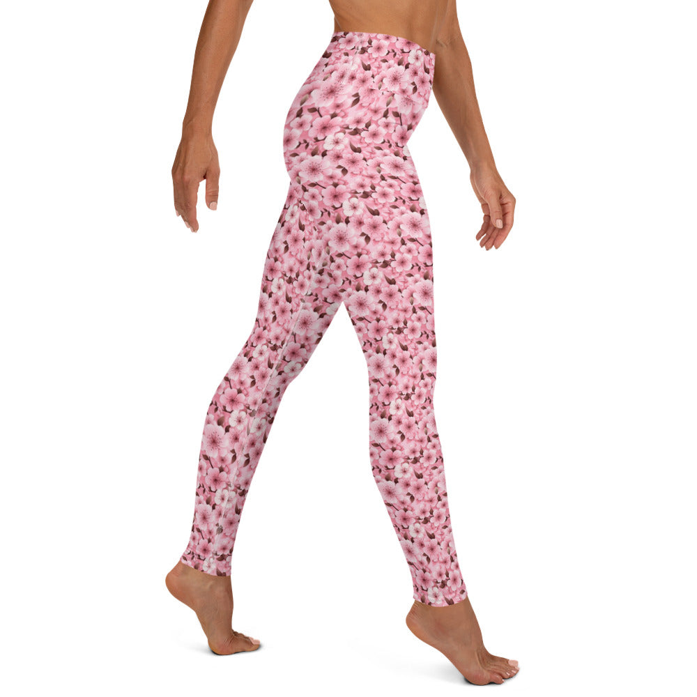 Pink Cherry Blossom Floral Pattern Yoga Leggings