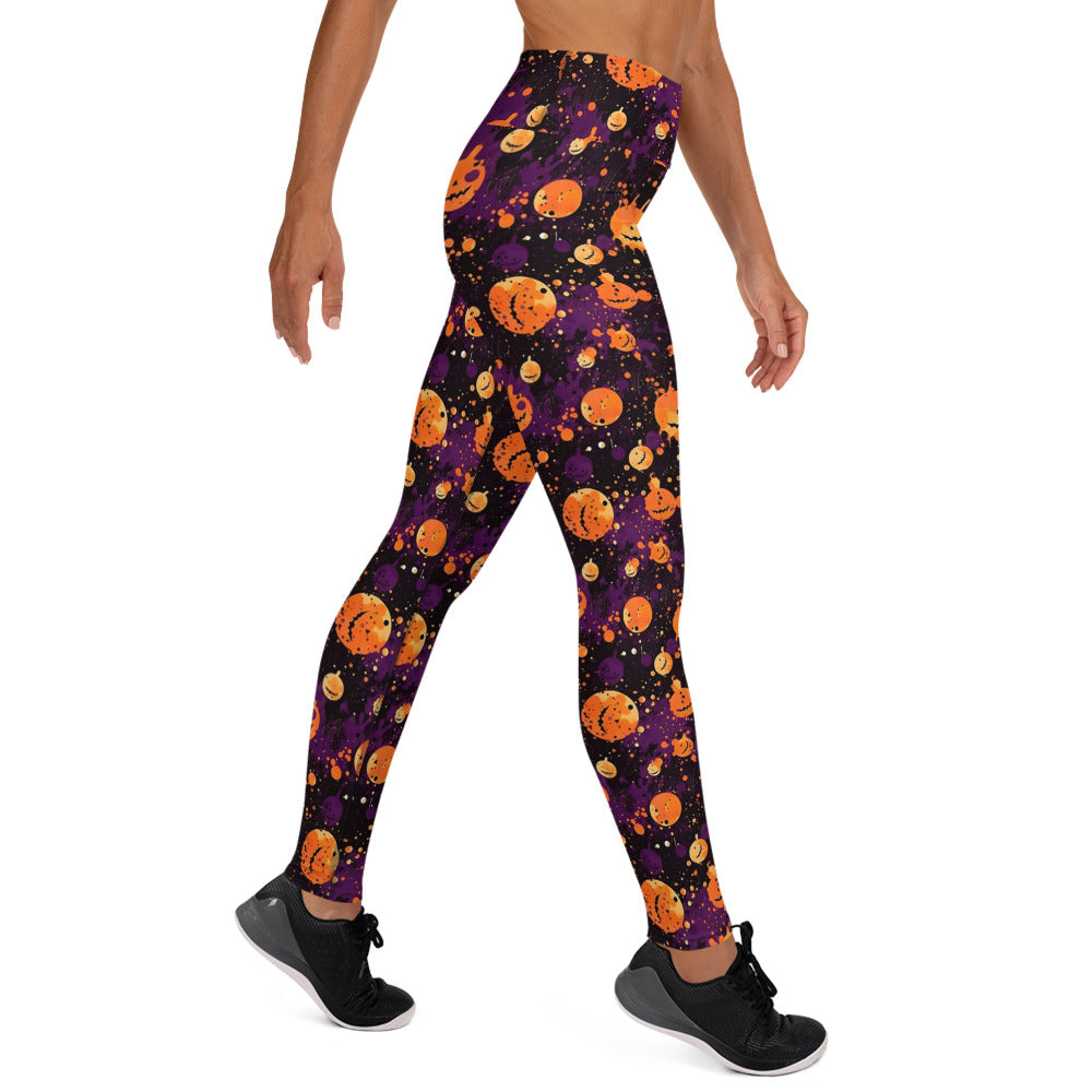 Spooky Pumpkin Splatter Halloween Yoga Leggings