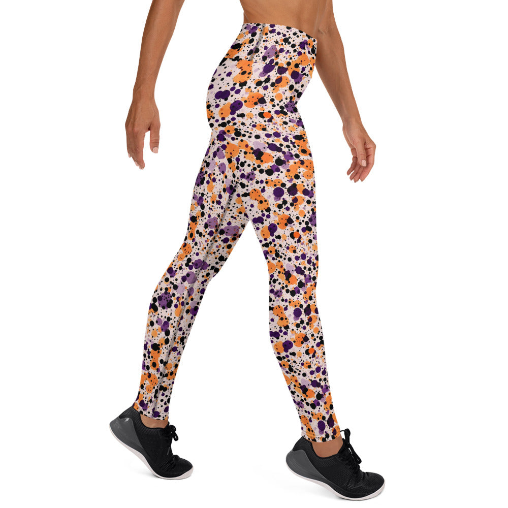 Orange Black Dots Splatter Yoga Leggings