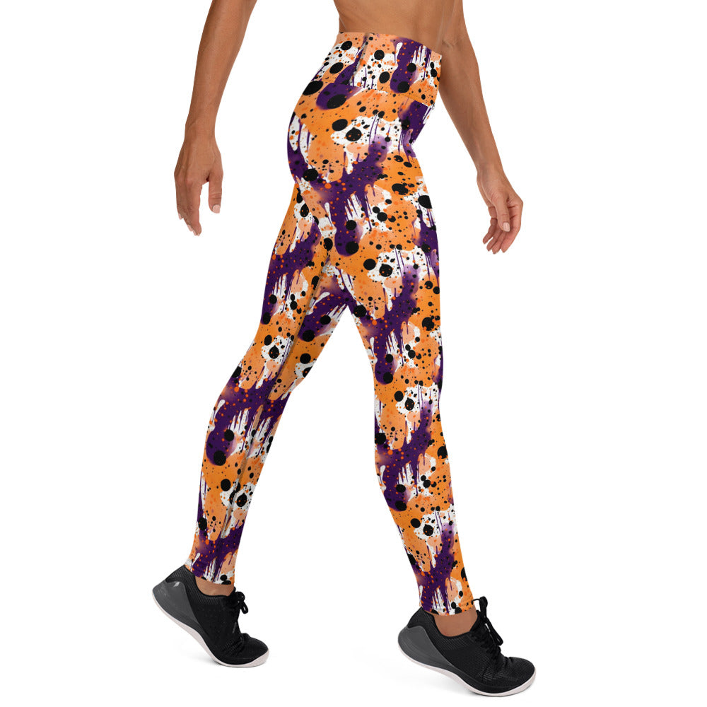 Orange Black Purple Color Splatter Yoga Leggings