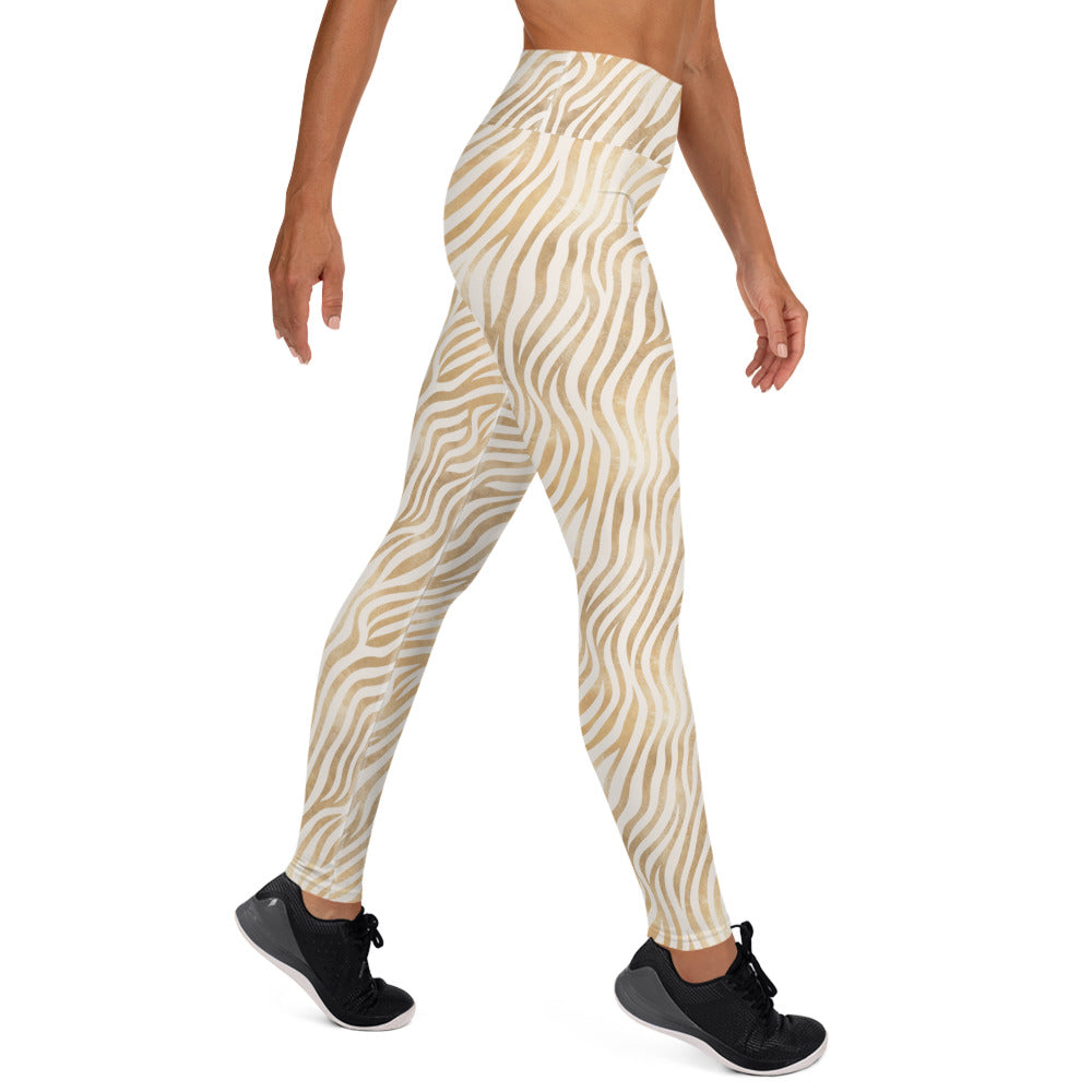 Shimmering Golden Zebra Skin Printed Yoga Leggings