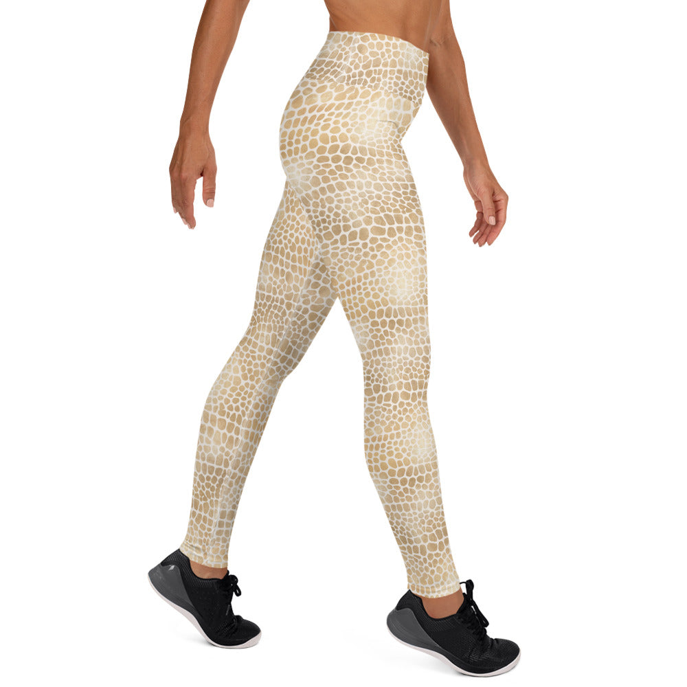 Shimmering Golden Crocodile Skin Printed Yoga Leggings