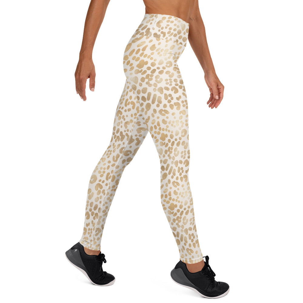 Shimmering Golden Leopard Skin Printed Yoga Leggings