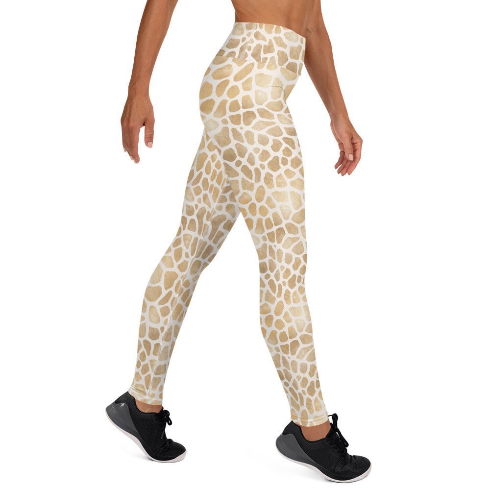 Shimmering Golden Giraffe Skin Printed Yoga Leggings