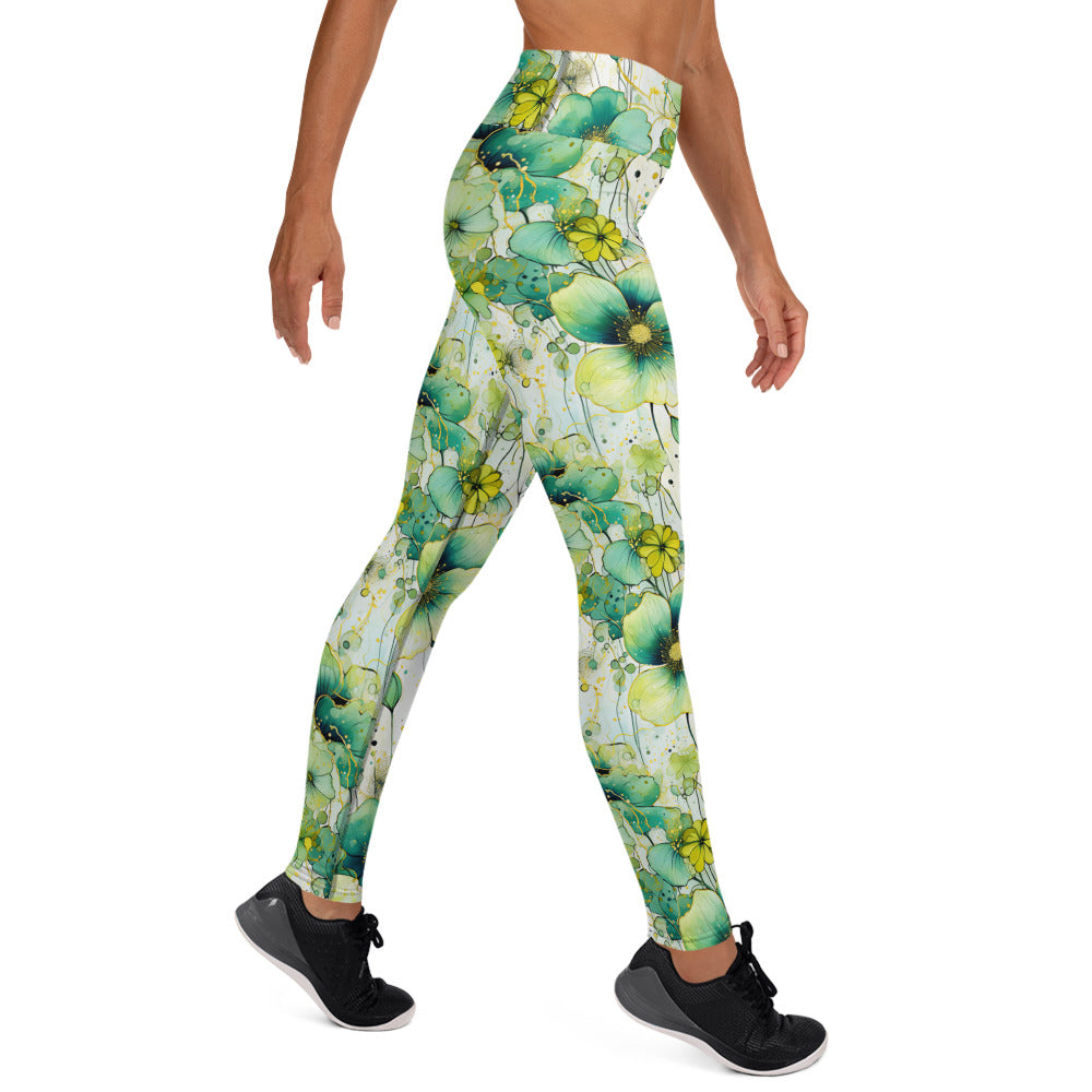 Green Floral Melody Printed Yoga Leggings