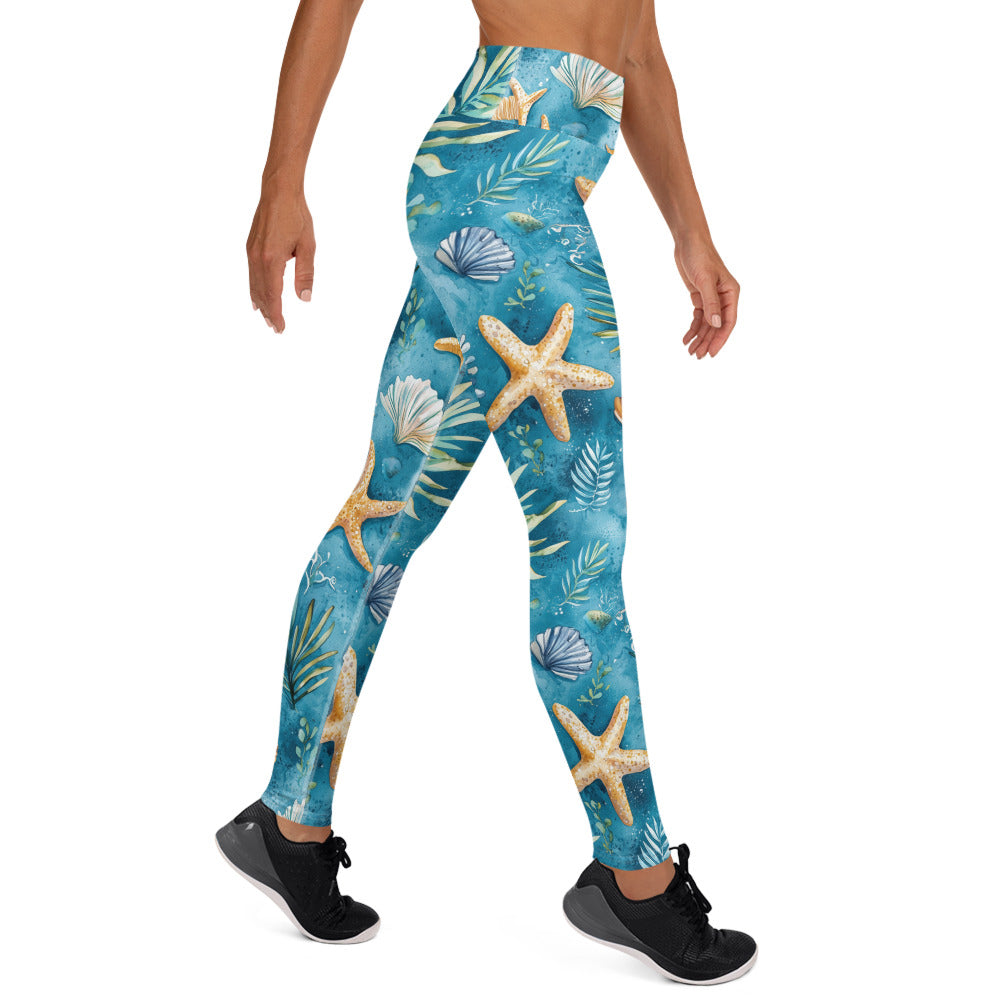 Starfish on Ocean Floor Printed Yoga Leggings