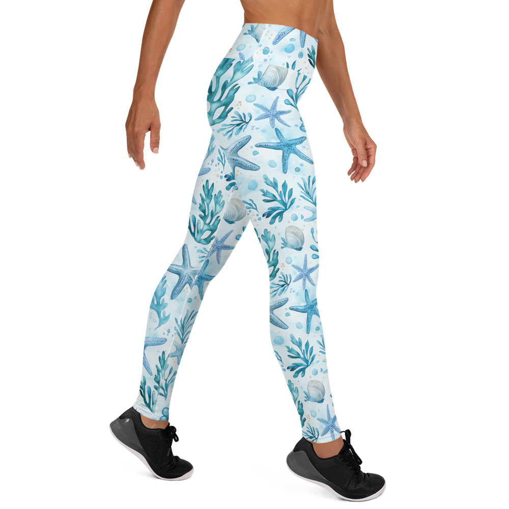 Watercolor Starfish Pattern Printed Yoga Leggings