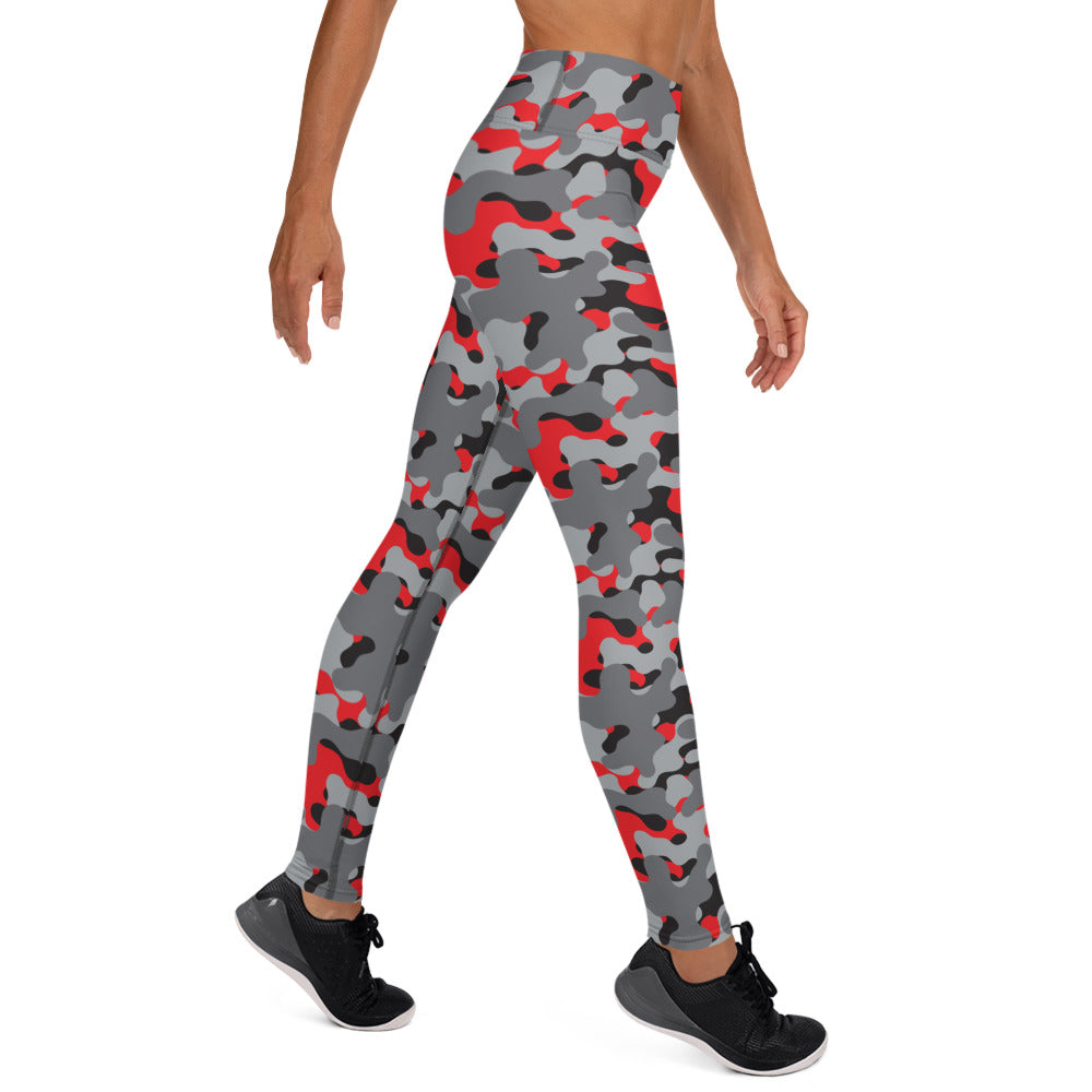 Red & Black Camouflage High Waisted Yoga Leggings