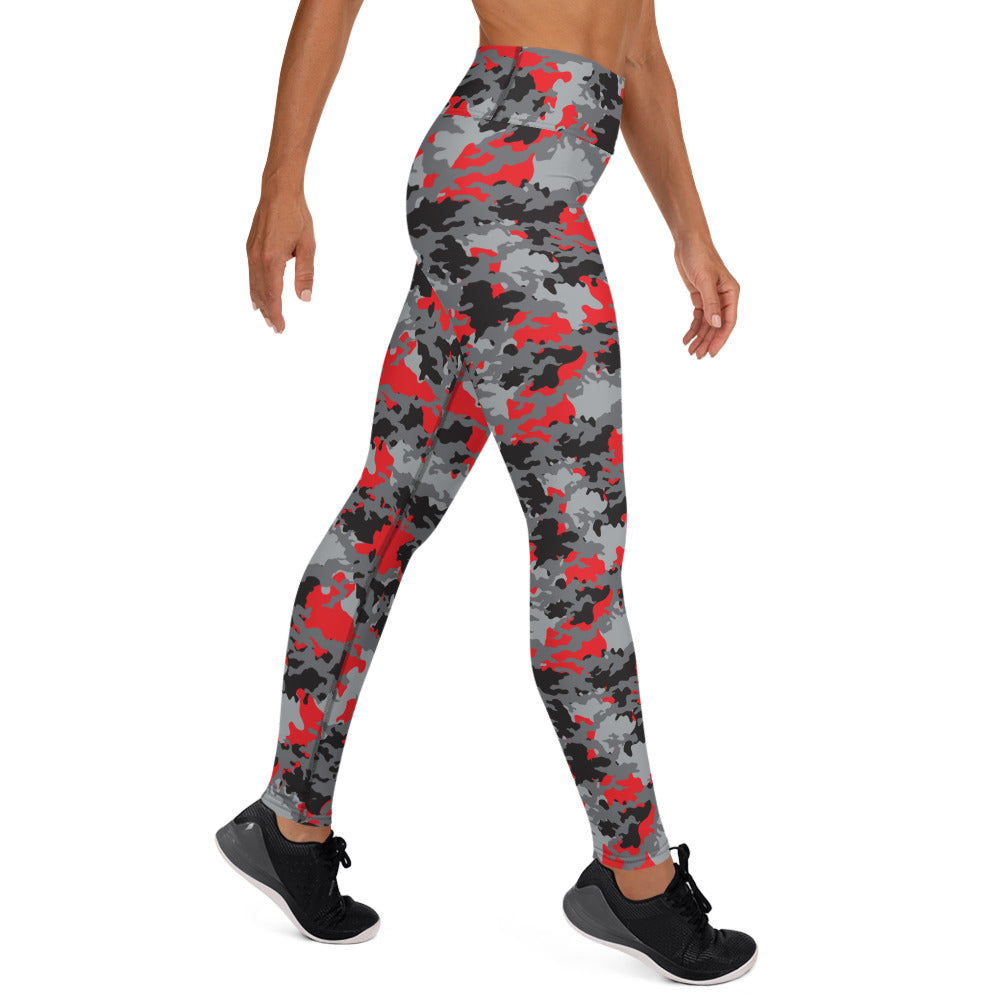 Red Black & Gray Camouflage Yoga Leggings